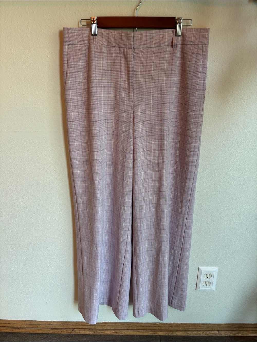 ANN TAYLOR High Waist Purple Plaid Flat Front Pants 12